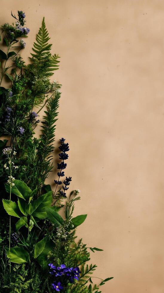 Wildflowers and Foliage Arranged Beautifully on a Neutral Background for Natural Decor photo
