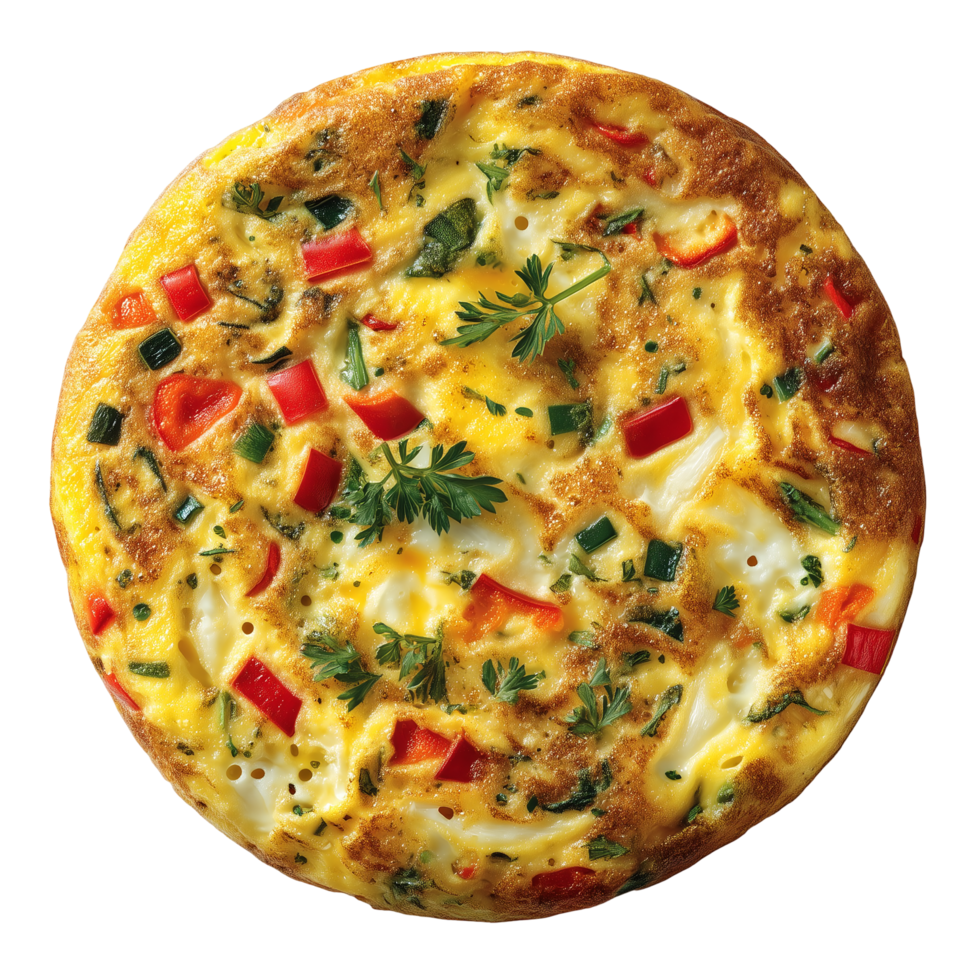 Delicious omelette with peppers and parsley for breakfast or brunch isolated on transprint background png