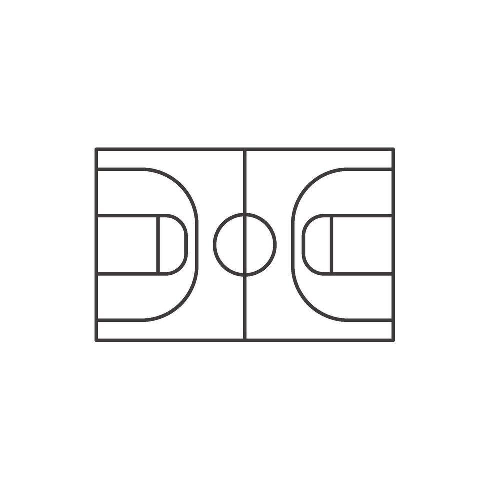 An outline icon of a half-basketball court layout, representing the playing area. vector