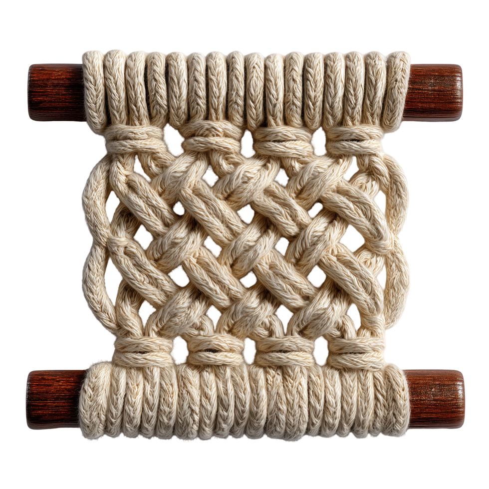Macrame rope weaving pattern textile craft fiber art wall hanging decor isolated on transprint background png