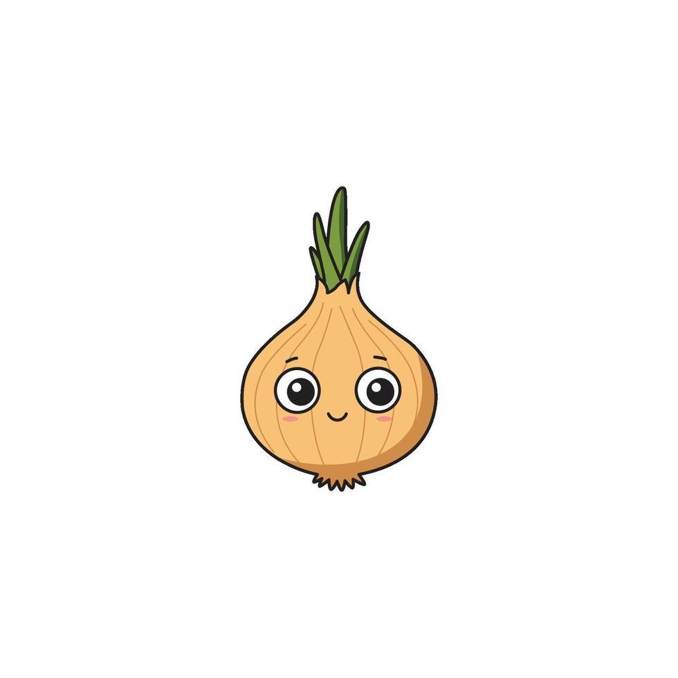An icon of a cute cartoon onion with wide, curious eyes, portraying inquisitiveness or mild surprise. vector