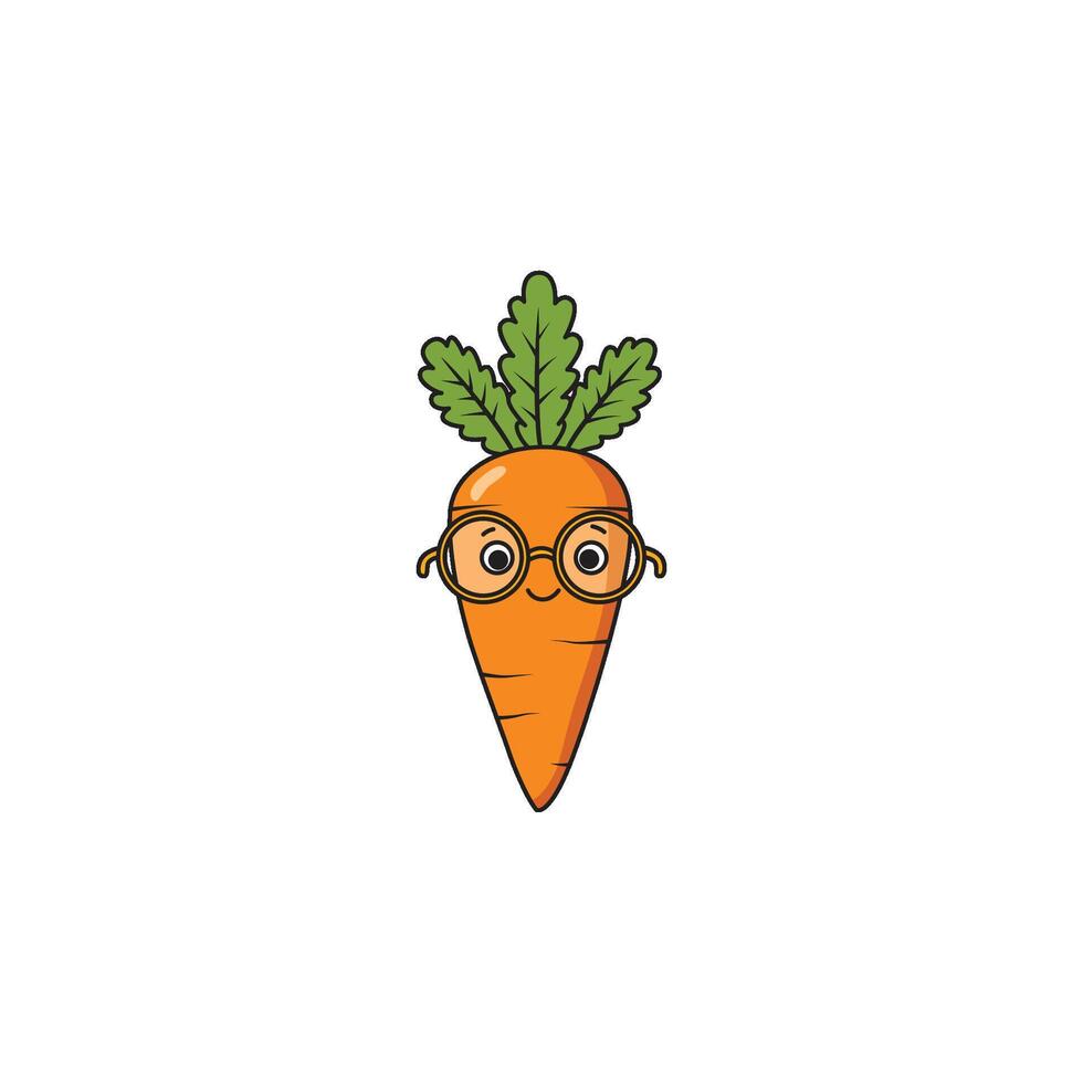 An icon of a cute cartoon carrot wearing round glasses, giving it a scholarly or quirky appearance. vector