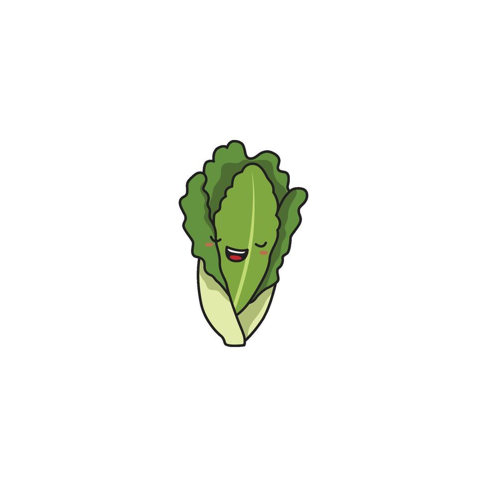 An icon of a cute cartoon green lettuce leaf with a happy smile, representing crispness and freshness. vector