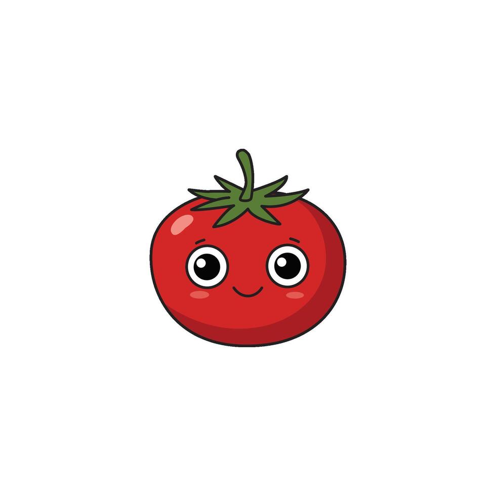 An icon of a cute cartoon red tomato with a joyful, open-mouthed smile, indicating extreme happiness or laughter. vector