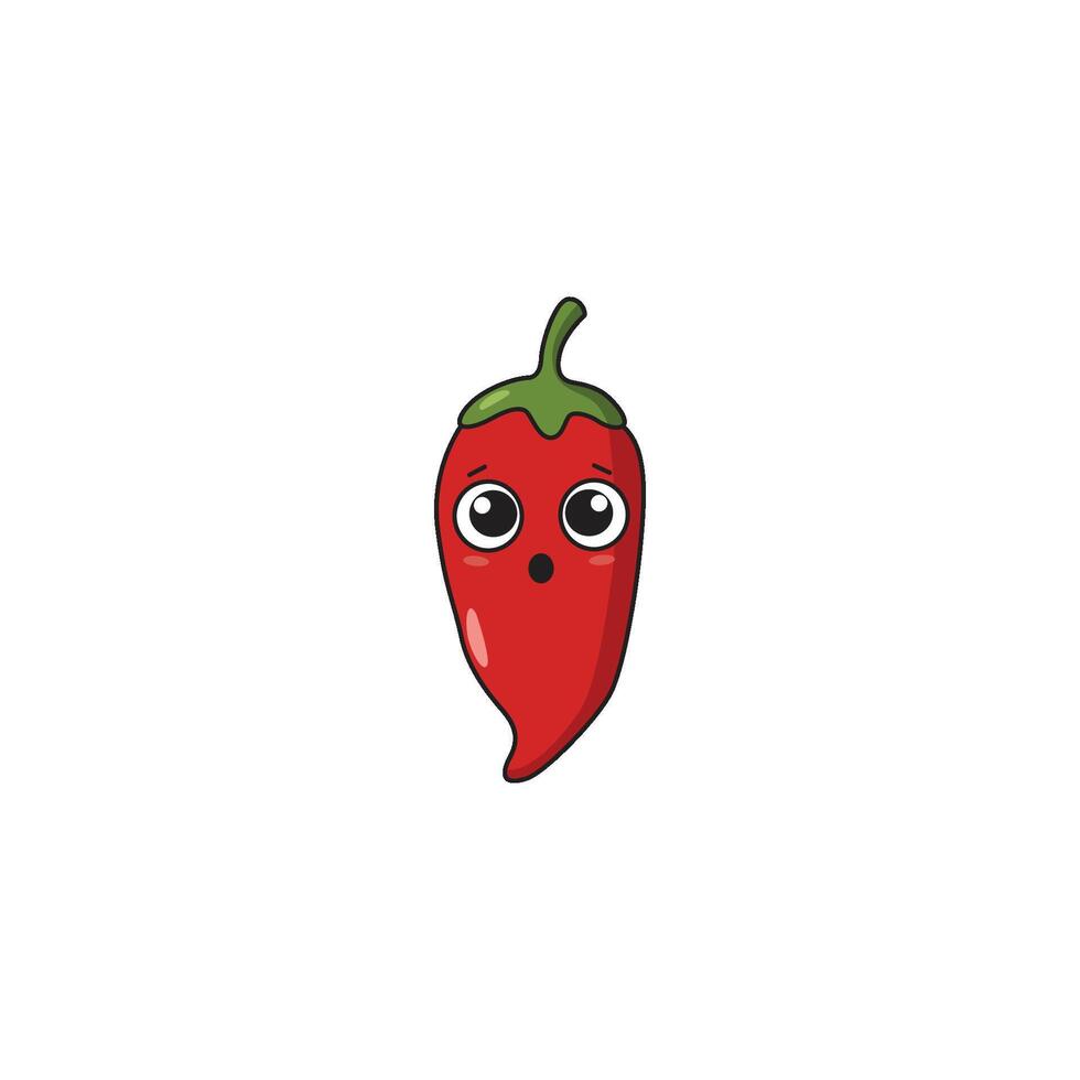 An icon of a cute cartoon red chili pepper with wide, round eyes and a surprised expression, indicating sudden shock. vector