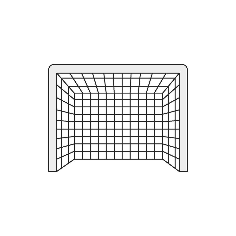 An icon of a soccer goal with a net, represented in a flat design style, symbolizing the target for scoring in the game. vector
