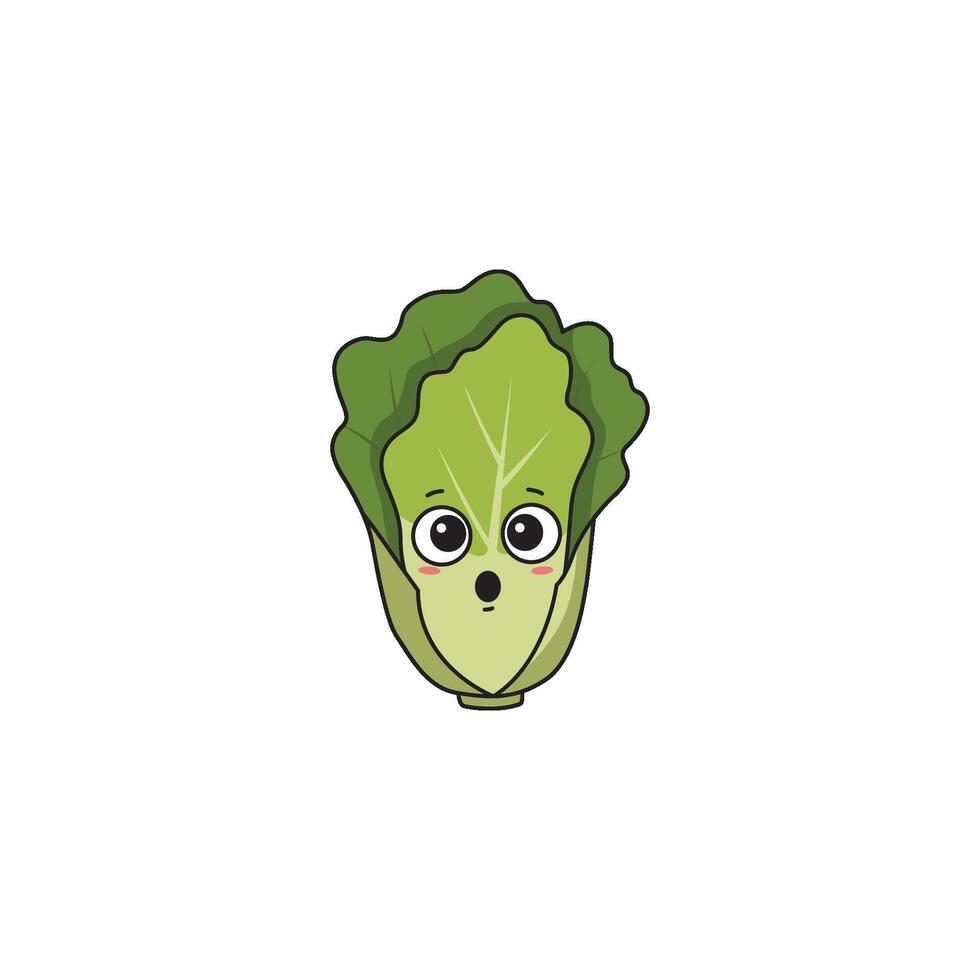 An icon of a cute cartoon cabbage with wide, surprised eyes and an open mouth, conveying shock or amazement. vector