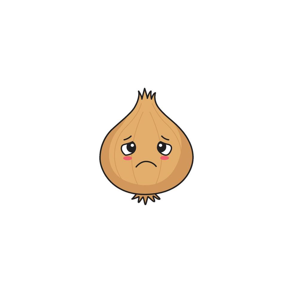 An icon of a cute cartoon onion with a sad, downcast expression, conveying sorrow or melancholy. vector
