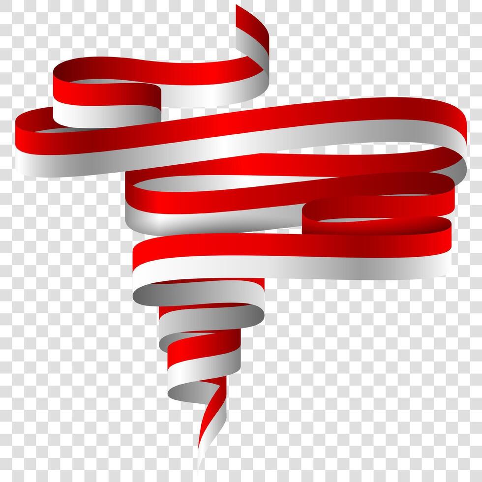 Indonesia independence day. Indonesian flag ribbon with a top-down scroll style with many curves. Indonesia national day campaign. vector