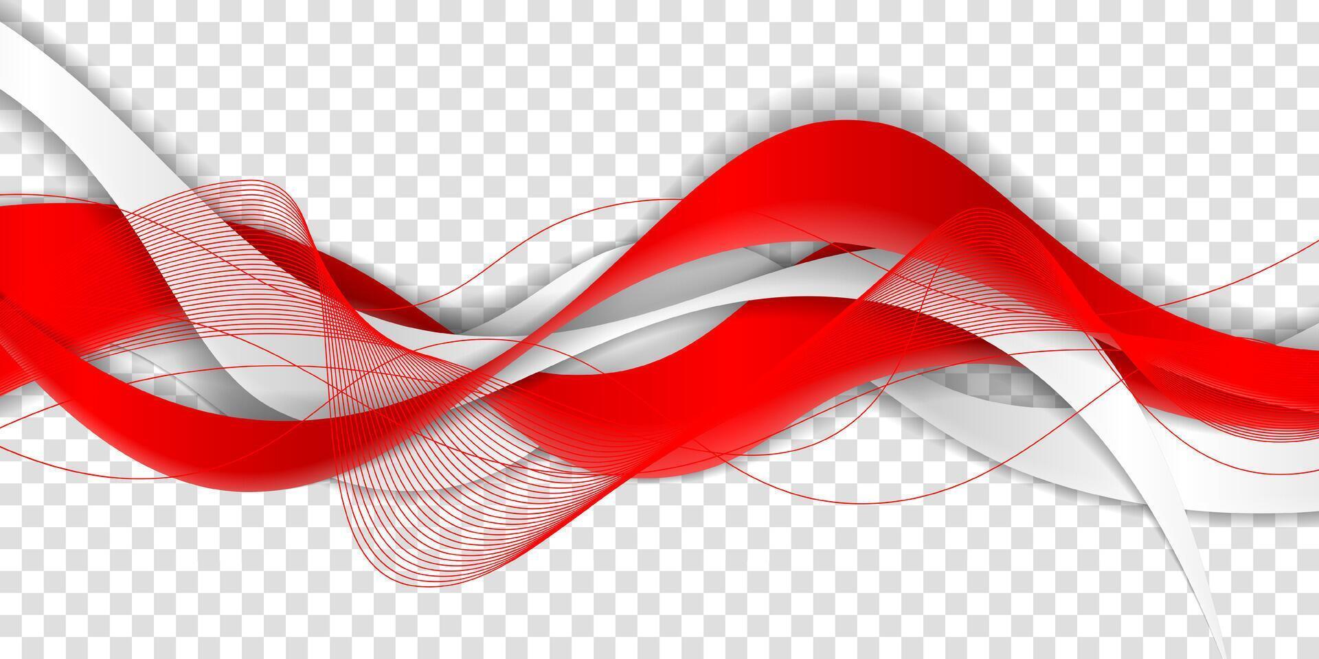 Red white abstract background with waving lines in transparent design. indonesia independence day. red white isolated background design vector