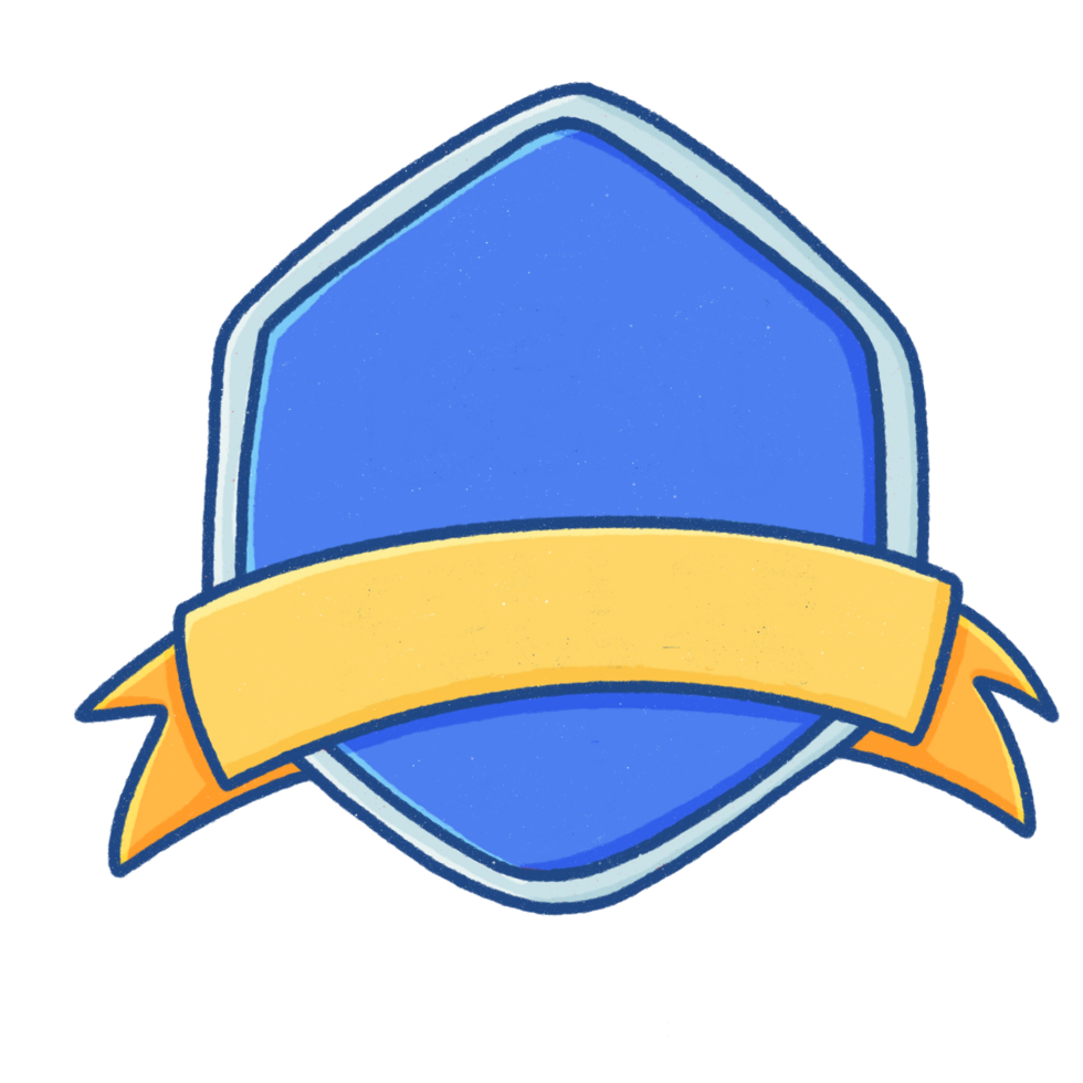 Cute Blue Badge with Ribbon Illustration png