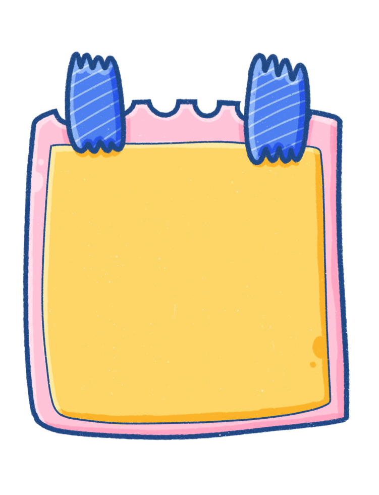 Cartoon Memo Note with Blue Washi Tape png