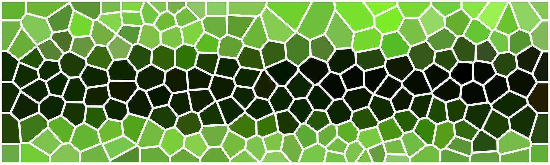 A green mosaic pattern with irregular polygonal shapes and a dark central gradient, outlined with white borders resembling stained glass. vector
