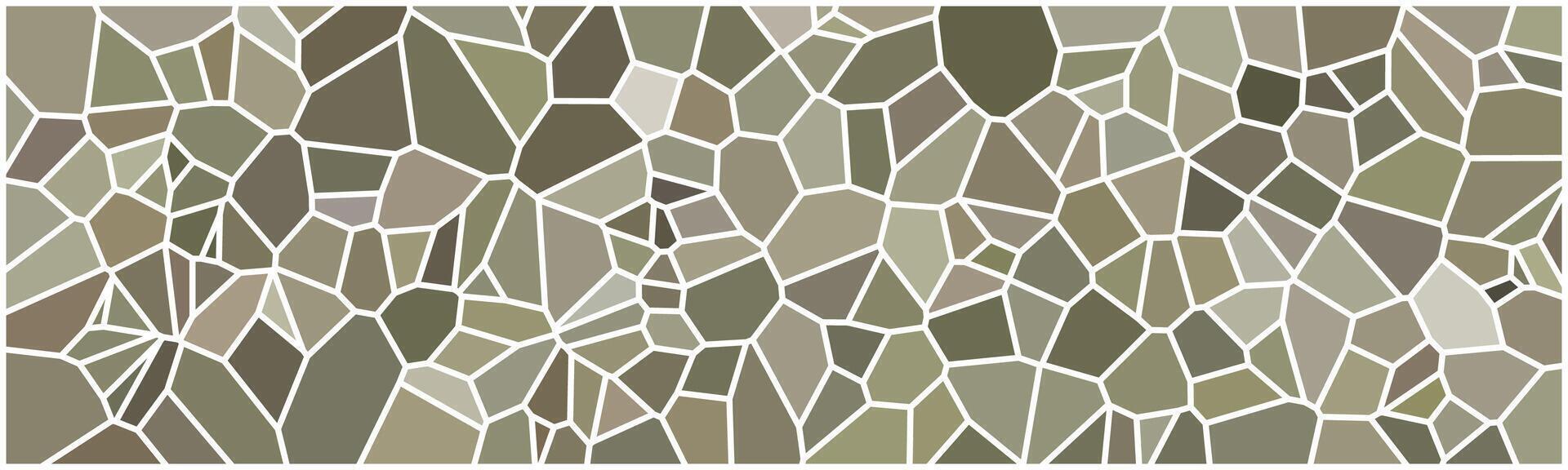 Abstract mosaic pattern with irregular polygon shapes in earthy green, brown, and beige tones, outlined with white lines. vector