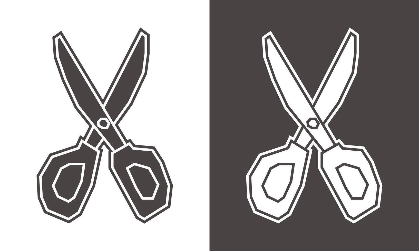 Minimal Scissors Icon in Black Filled and White Filled Cutout Style vector