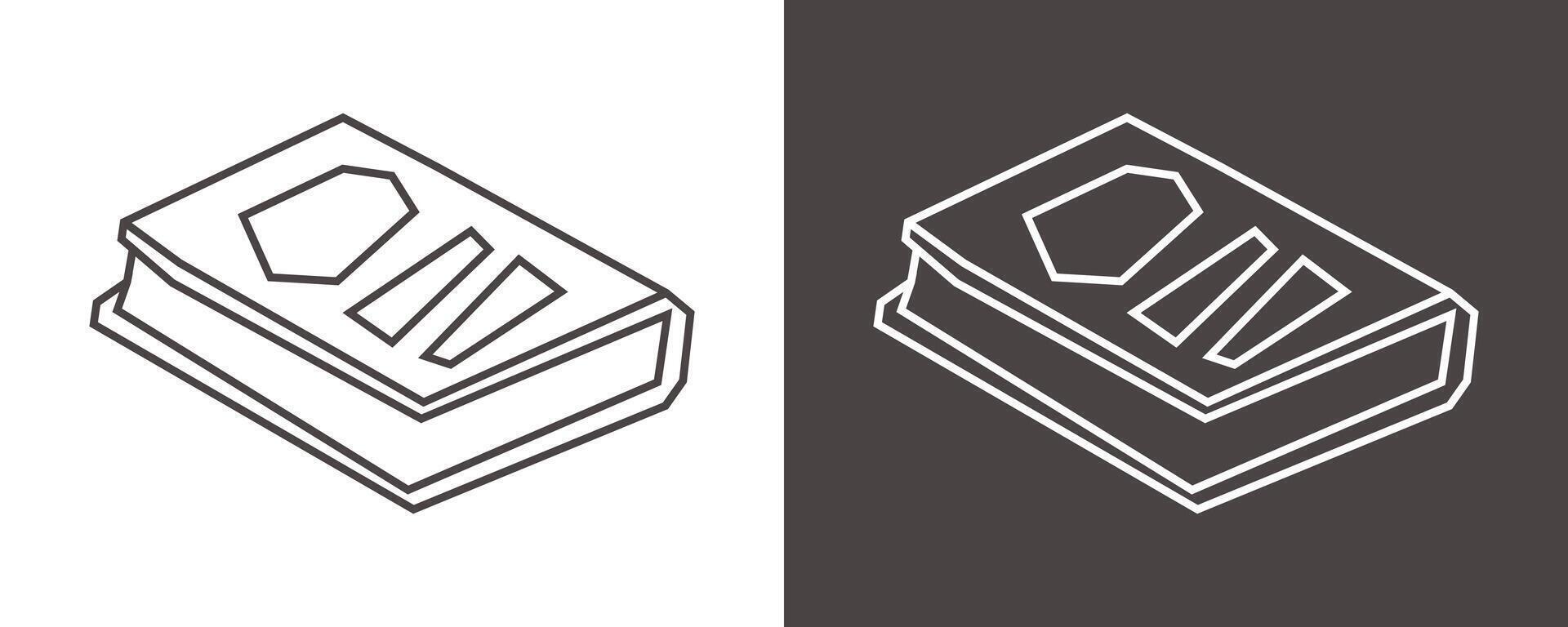 Closed BookIcon in Black Line Art and White Line Art Cutout Style vector
