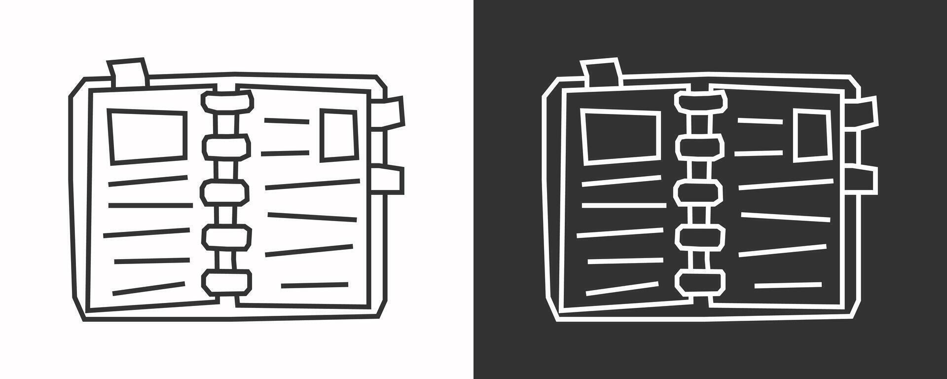 Minimal Notebook Icon in Black Line Art and White Line Art Cutout Style vector