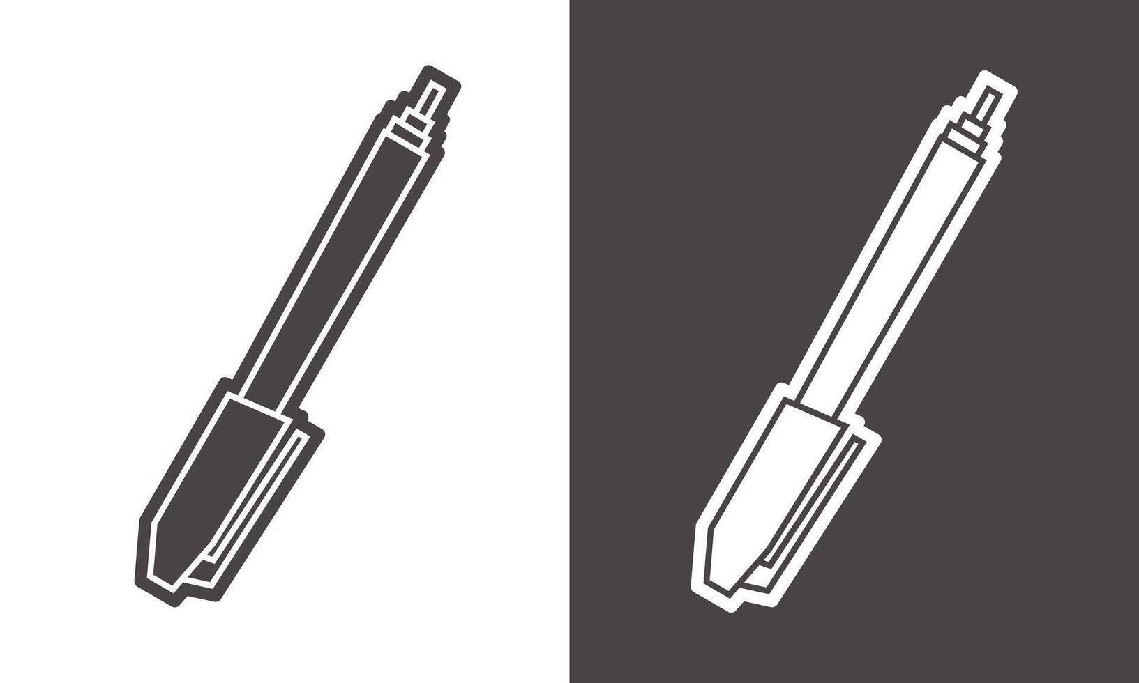 Ballpoint Pen Icon in Black Filled and White Filled Cutout Style vector