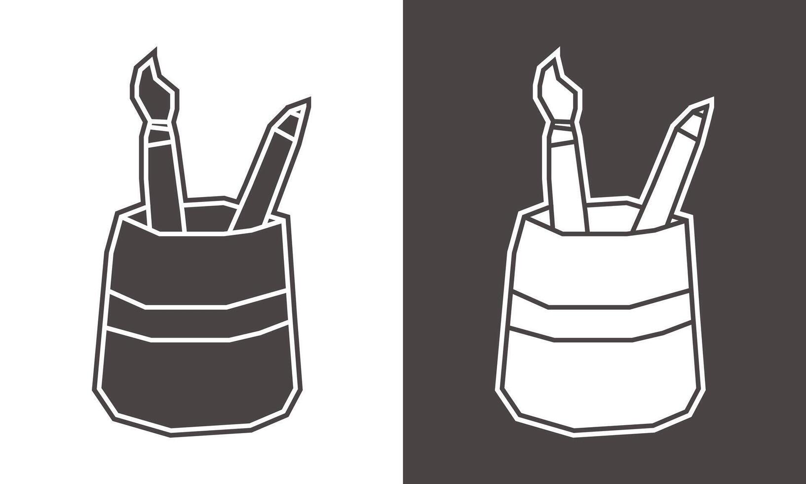 Simple Pen Holder Icon in Black Filled and White Filled Cutout Style vector