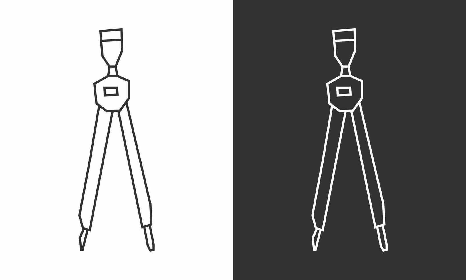 Compass Icon in Black Line Art and White Line Art Cutout Style vector