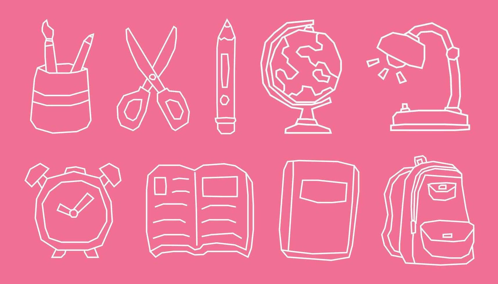 Minimal White Line School Supplies Elements Icon Set in Cutout Style vector