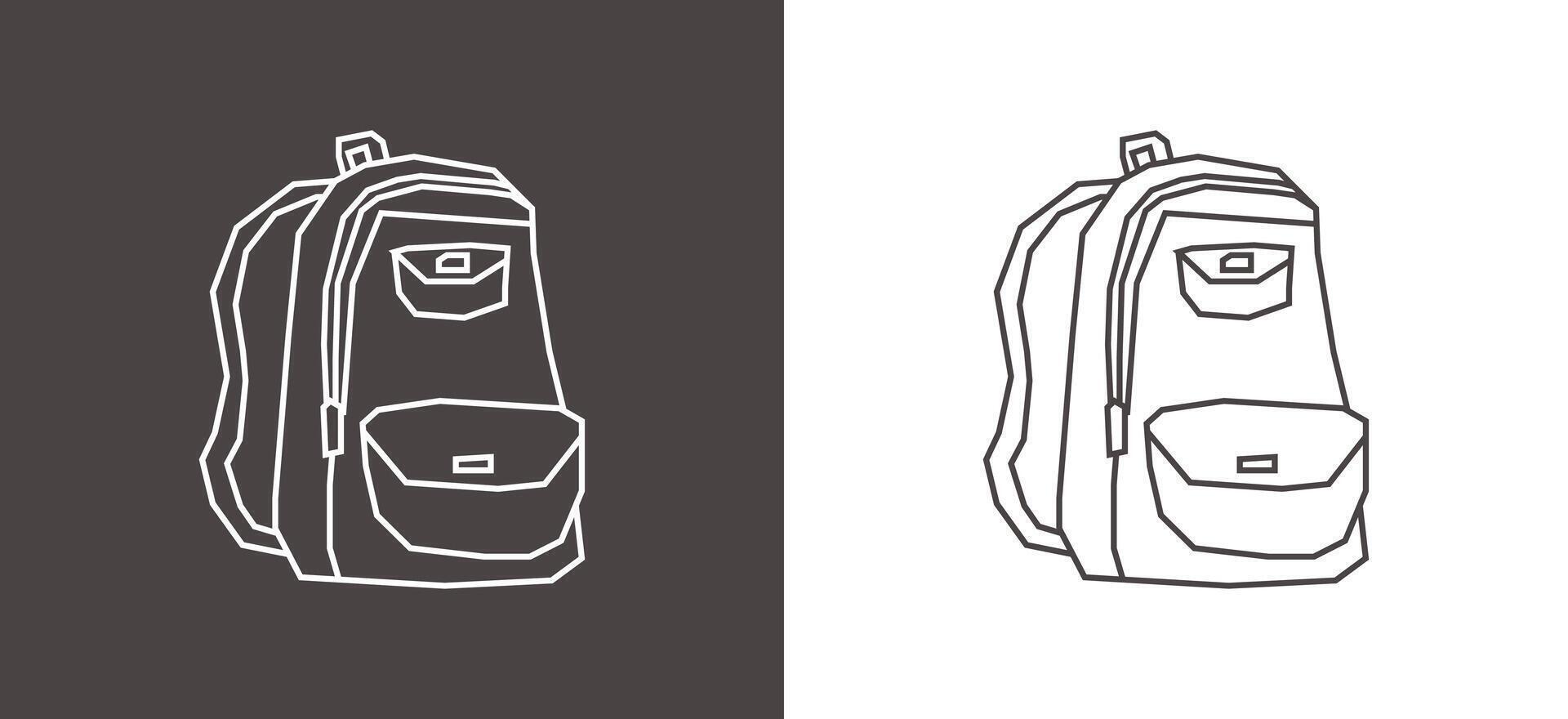 Backpack Icon in Black Line Art and White Line Art Cutout Style vector