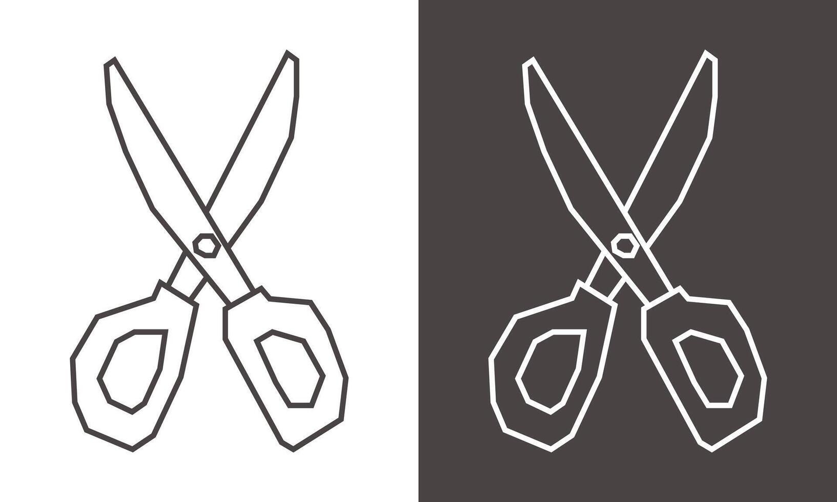 Simple Scissors Icon in Black Line Art and White Line Art Cutout Style vector