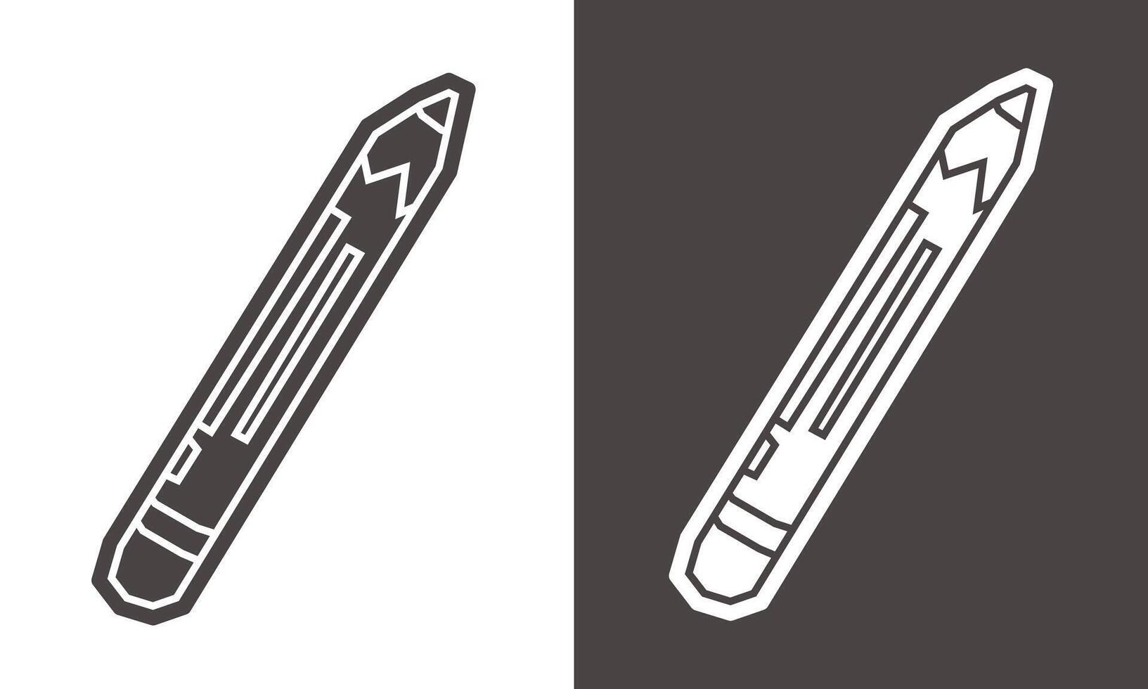Simple Pencil Icon in Black Filled and White Filled Cutout Style vector