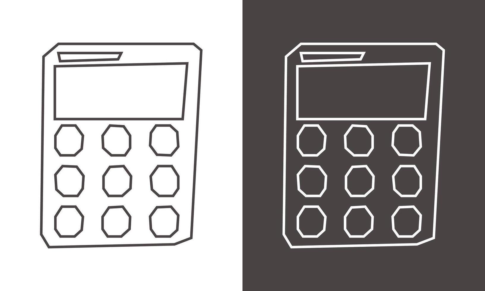 Calculator Icon in Black Line Art and White Line Art Cutout Style vector