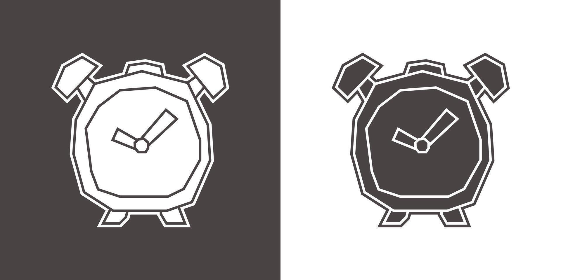 Alarm Clock Icon in Black Filled and White Filled Cutout Style vector