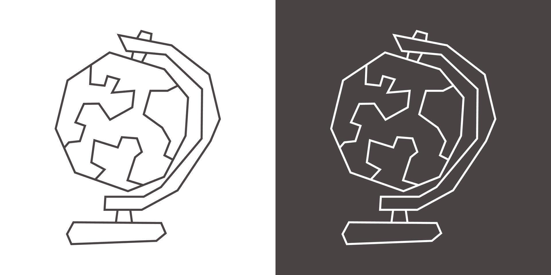 Simple Globe Icon in Black Line Art and White Line Art Cutout Style vector