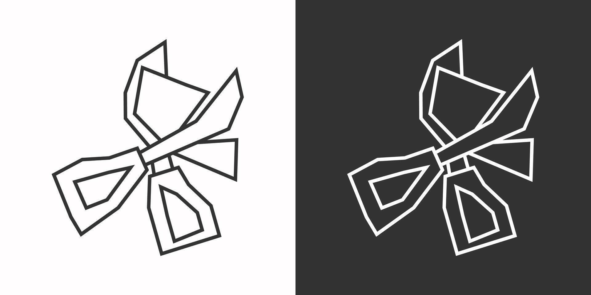 Scissor Icon in Black Line Art and White Line Art Cutout Style vector