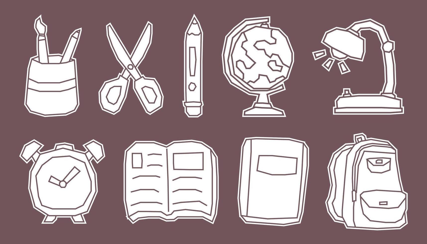 White Filled School Supplies Icon Set with Simple Cutout Style vector