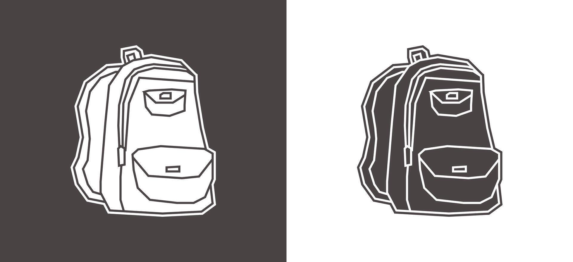 Backpack Icon in Black Filled and White Filled Cutout Style vector