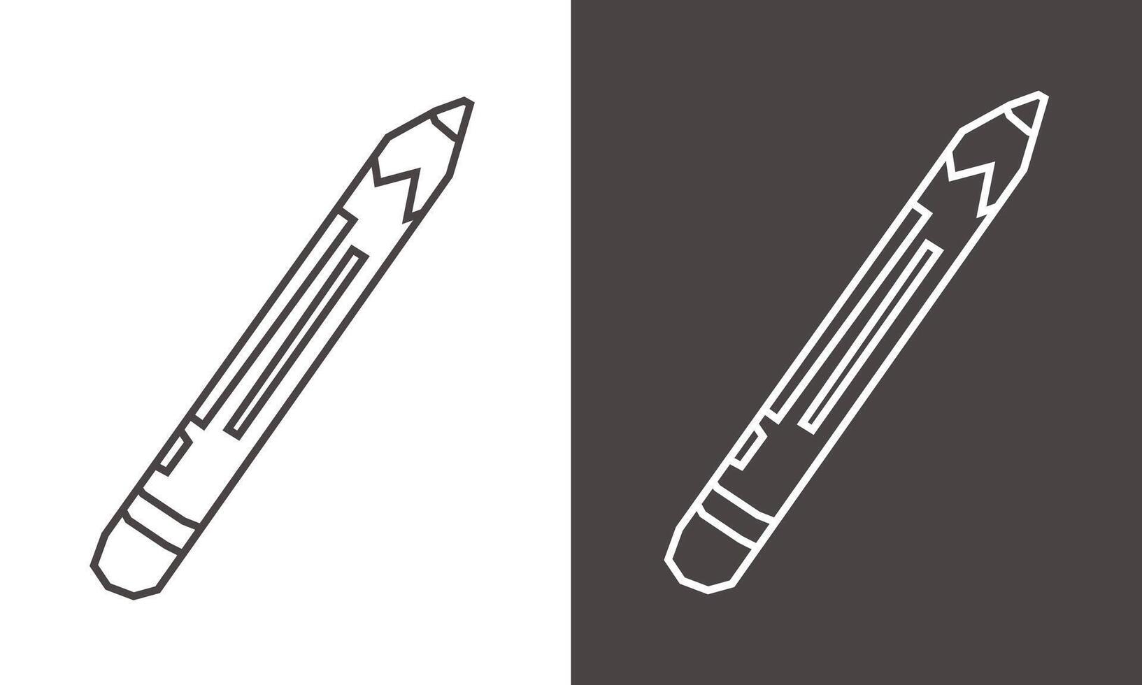 Simple Pencil Icon in Black Line Art and White Line Art Cutout Style vector