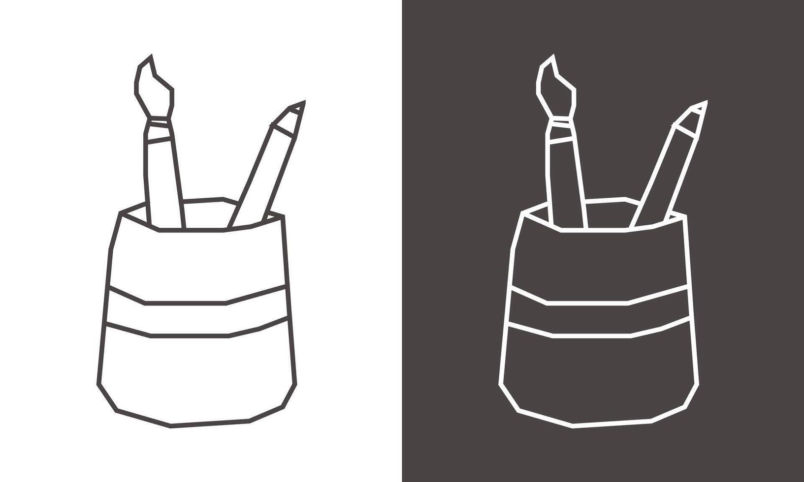 Minimal Pen Holder Icon in Black Line Art and White Line Art Cutout Style vector