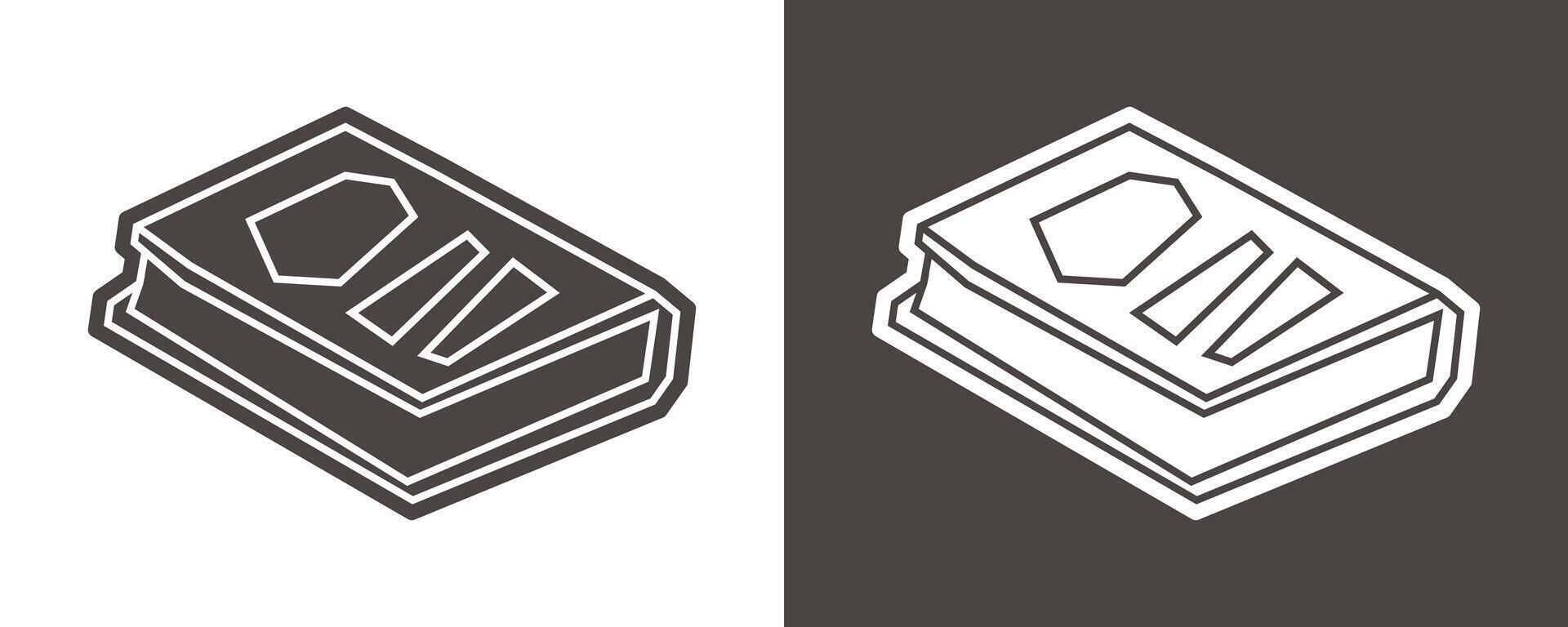 Closed Book Icon in Black Filled and White Filled Cutout Style vector