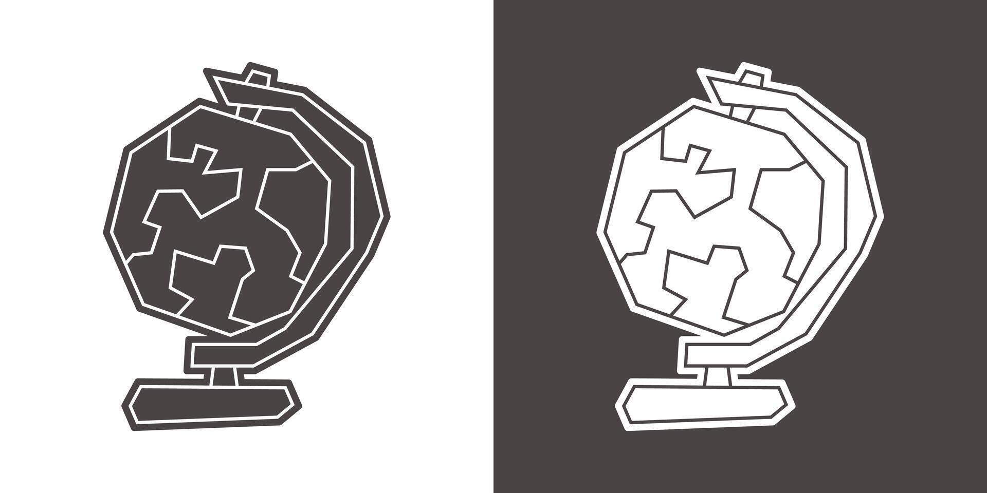 Simple Globe Icon in Black Filled and White Filled Cutout Style vector