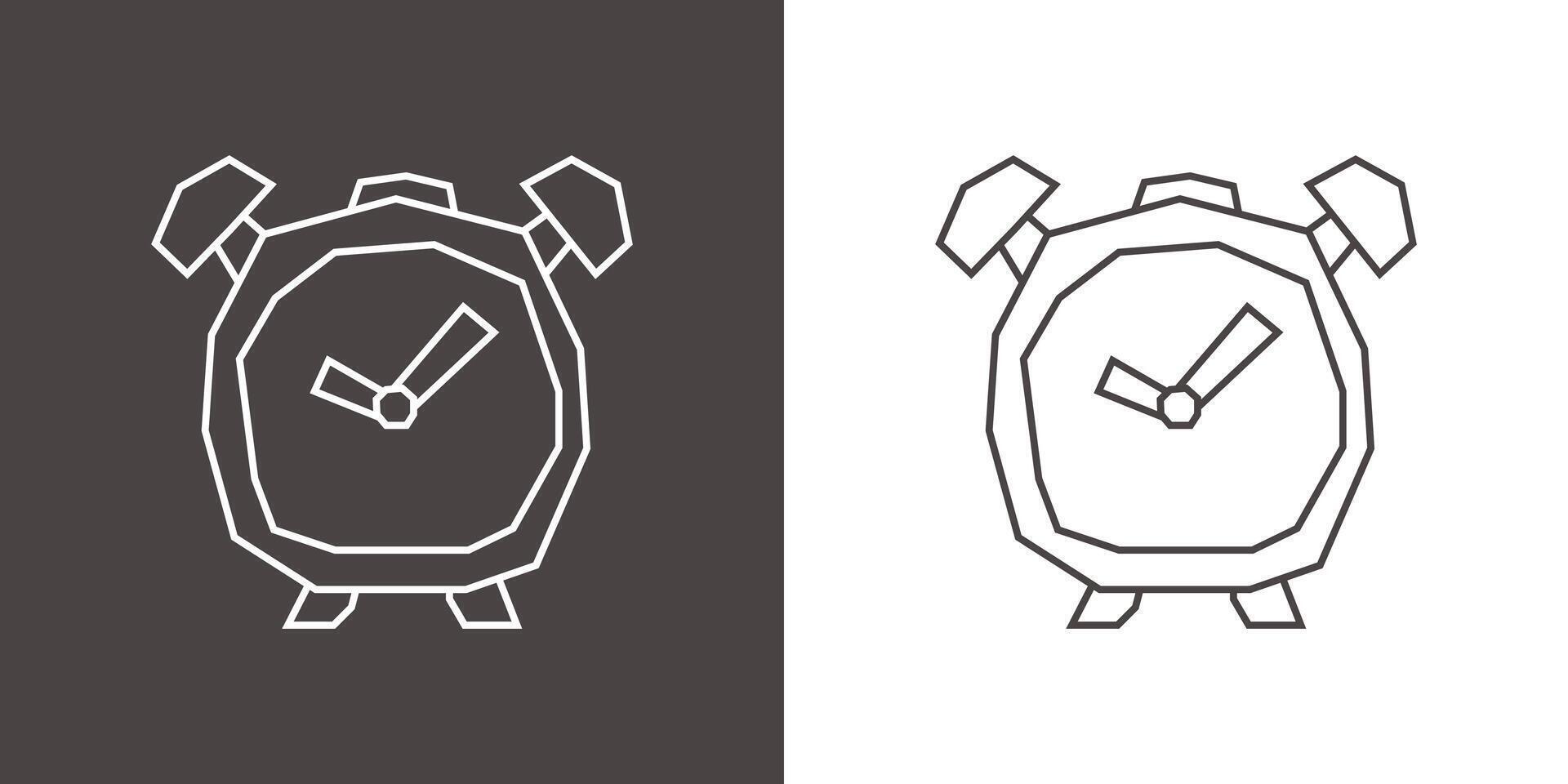 Alarm Clock Icon in Black Line Art and White Line Art Cutout Style vector