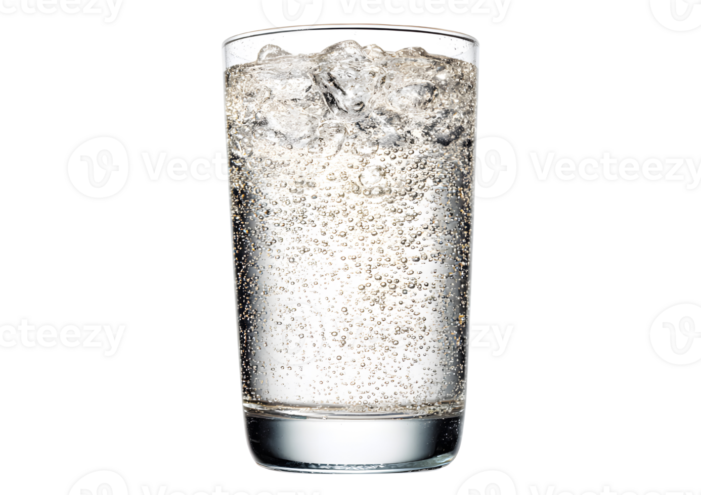 Refreshing soda water served in a clear glass with bubbles on a transparent background. Perfect for beverage illustrations in format. png