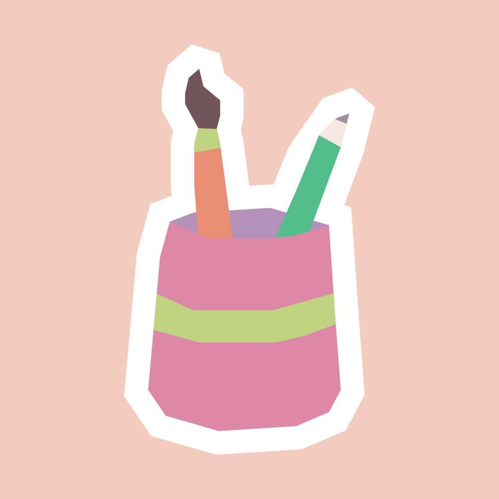 Colorful pencil holder with art supplies vector