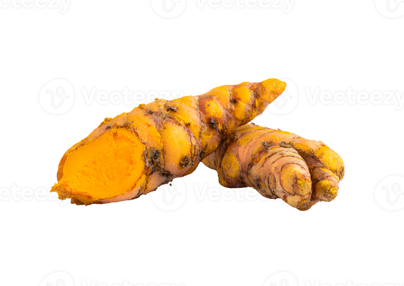 Fresh turmeric and its bright color displayed on a transparent background as an essential herb and spice. png