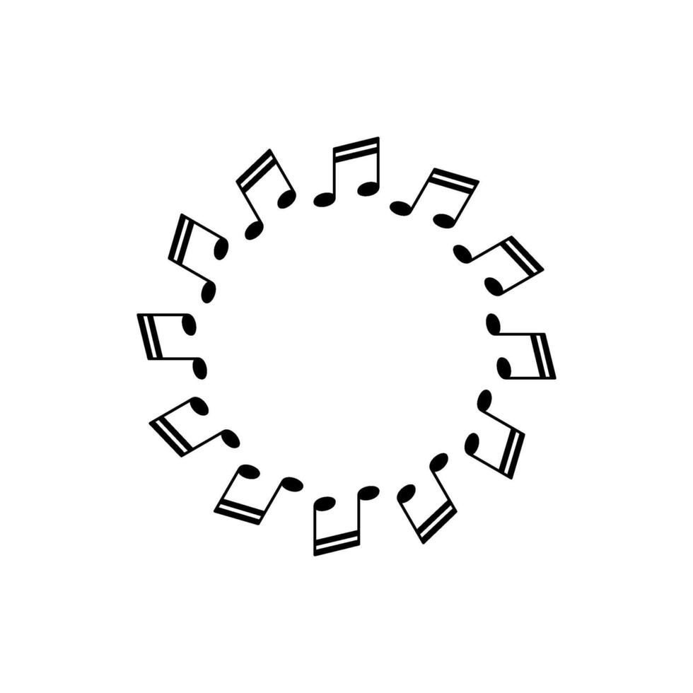 Circle Shape Created by Musical Notation Icon Symbol, can use for Logo, Emblem, Musical Illustration, Decoration, Ornate, Cover, Pictogram, Framework or Graphic Design Element. Black White Style vector