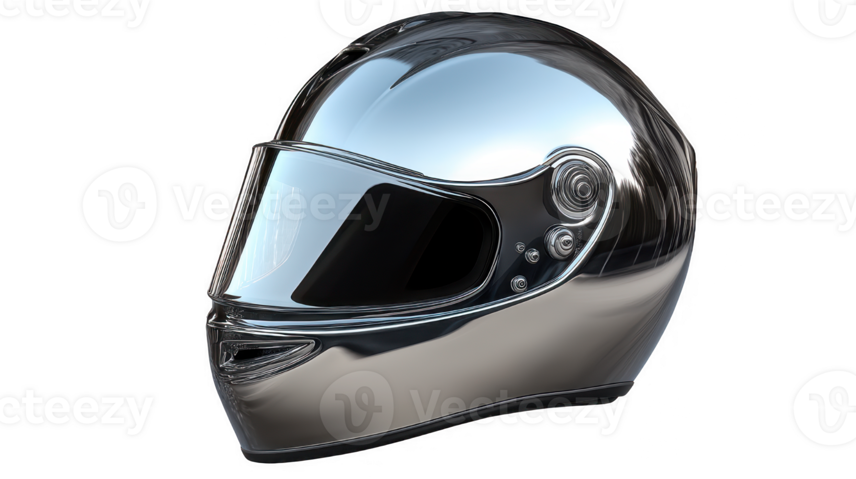 Shiny Silver Motorcycle Helmet with Clear Visor on Transparent Background png