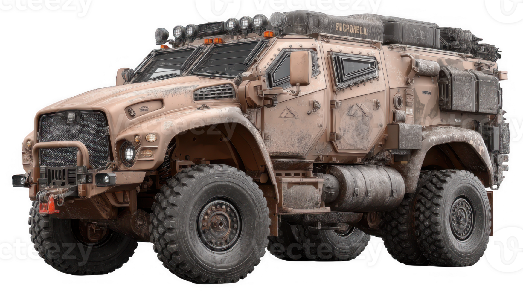 Military Armored Vehicle in Desert Camouflage with Heavy Duty Design png