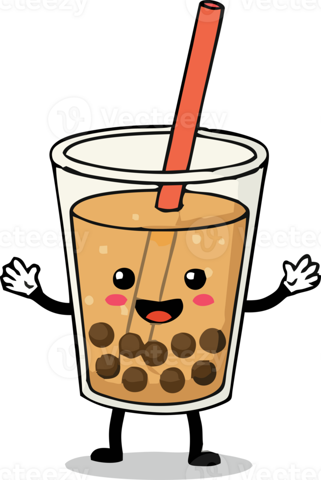 Bubble tea with a straw and a smile png