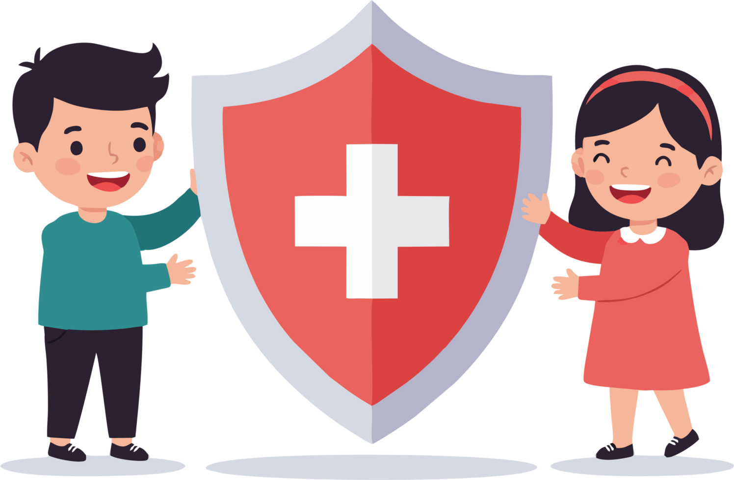 Two children holding a shield with a cross on it png