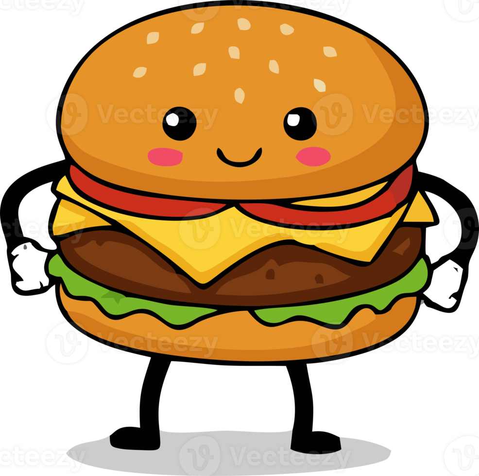 A cartoon hamburger with arms and legs png