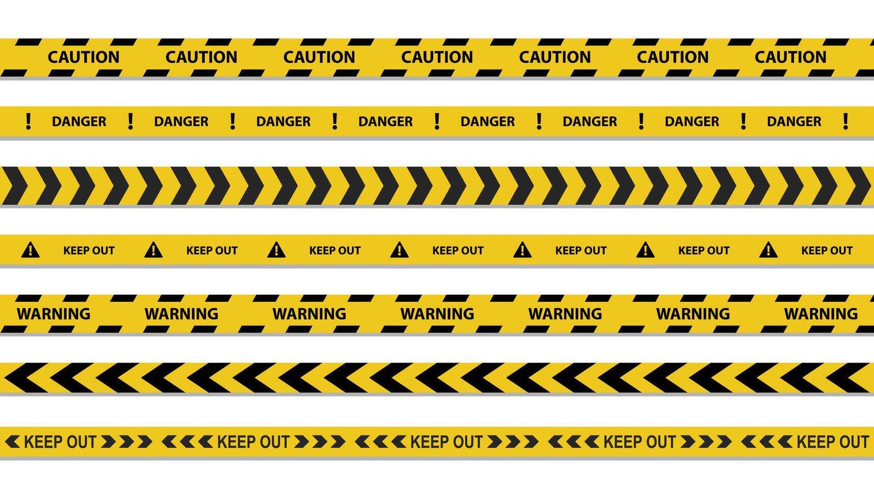 Security barrier yellow tapes. Set warning tapes lines for restriction of criminal accident zones. vector