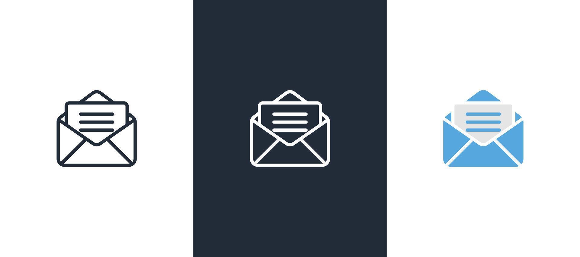 Mail icon, open envelope for mail, messaging concepts and communication designs. Email envelope icons in editable stroke, outline, and solid styles. vector